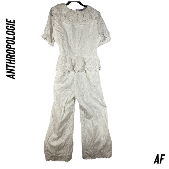 ANTHROPOLOGIE BY ERI + ALI RUFFLED EYELET JUMPSUIT IN WHITE NEW XL - Picture 8 of 11